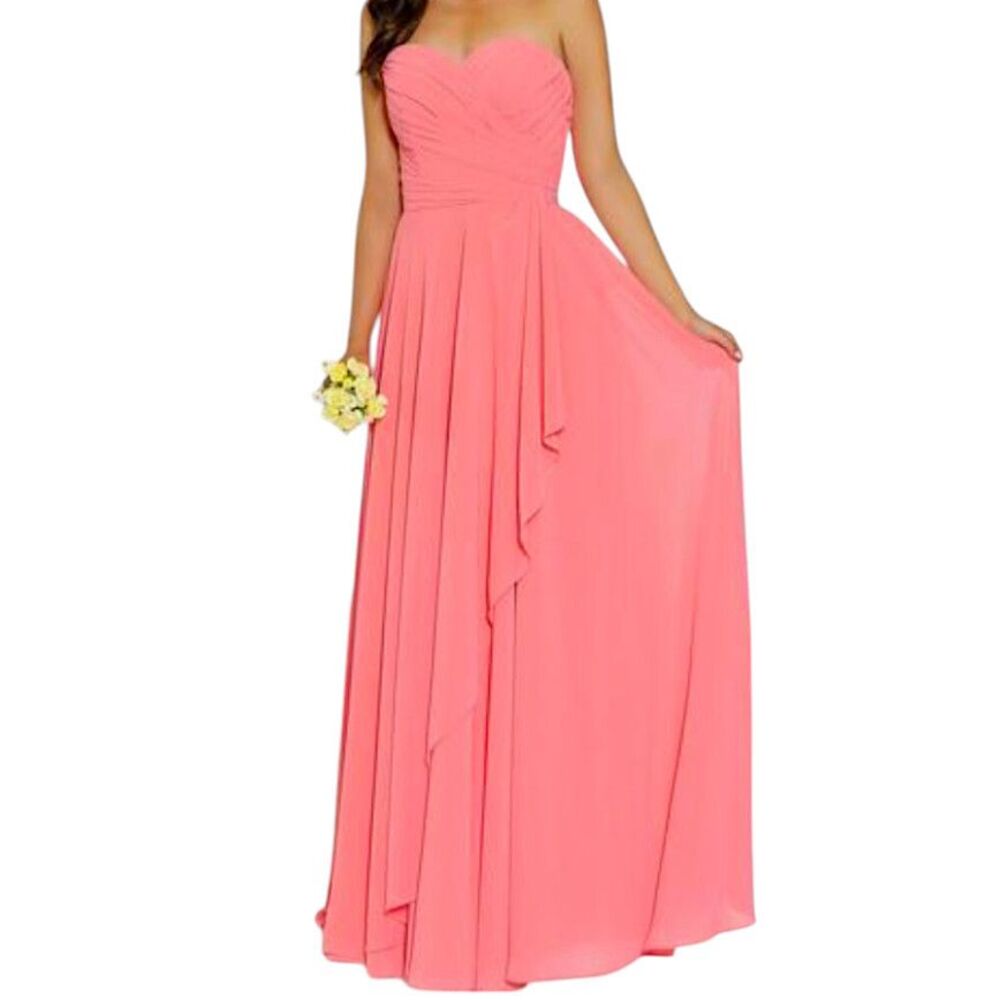 David's Bridal Coral Crinkle Chiffon Strapless Formal Gown Plus Size 22